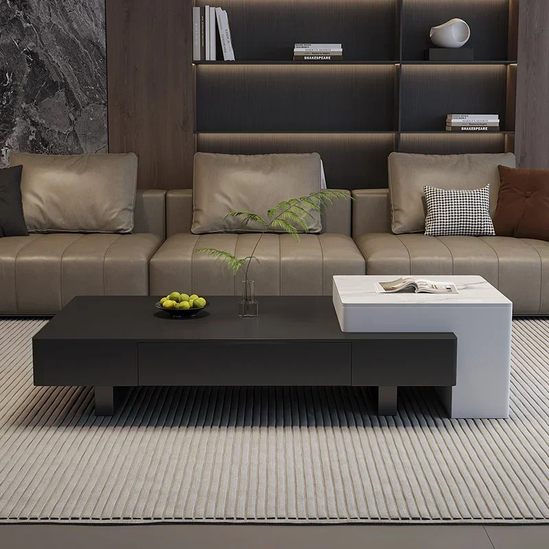 

Modern style minimalist Italian coffee table table light luxury high-end living room household rock slab black and white