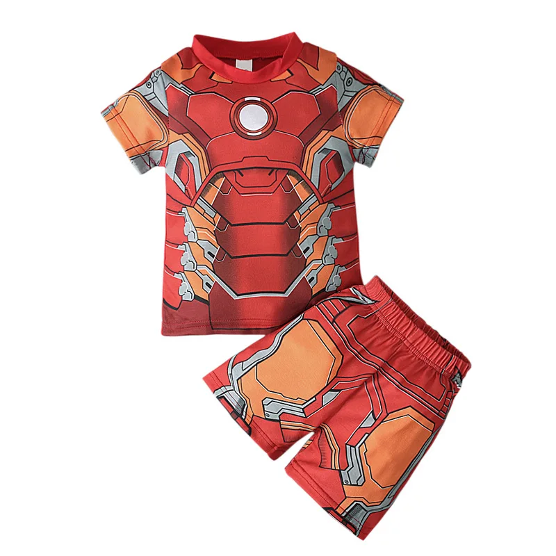 Summer Children Clothing Set Baby Boy Cartoon Hulk Iron Man Captain America Spiderman Costume Girl Kid Short Sleeve Pajamas Set