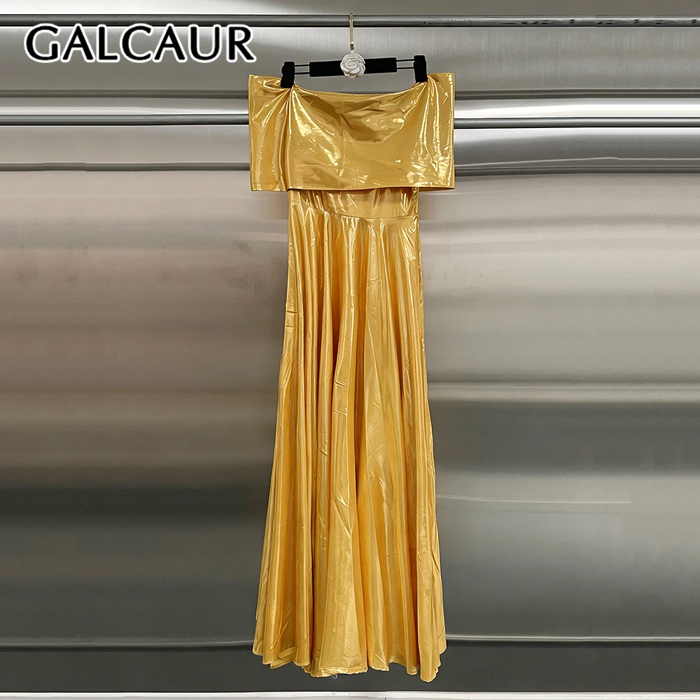 

Платье GALCAUR с золотыми вставками и складками, женское, без бретелек, без рукавов, свободного кроя, роскошное, элегантное, модное, летнее, новинка