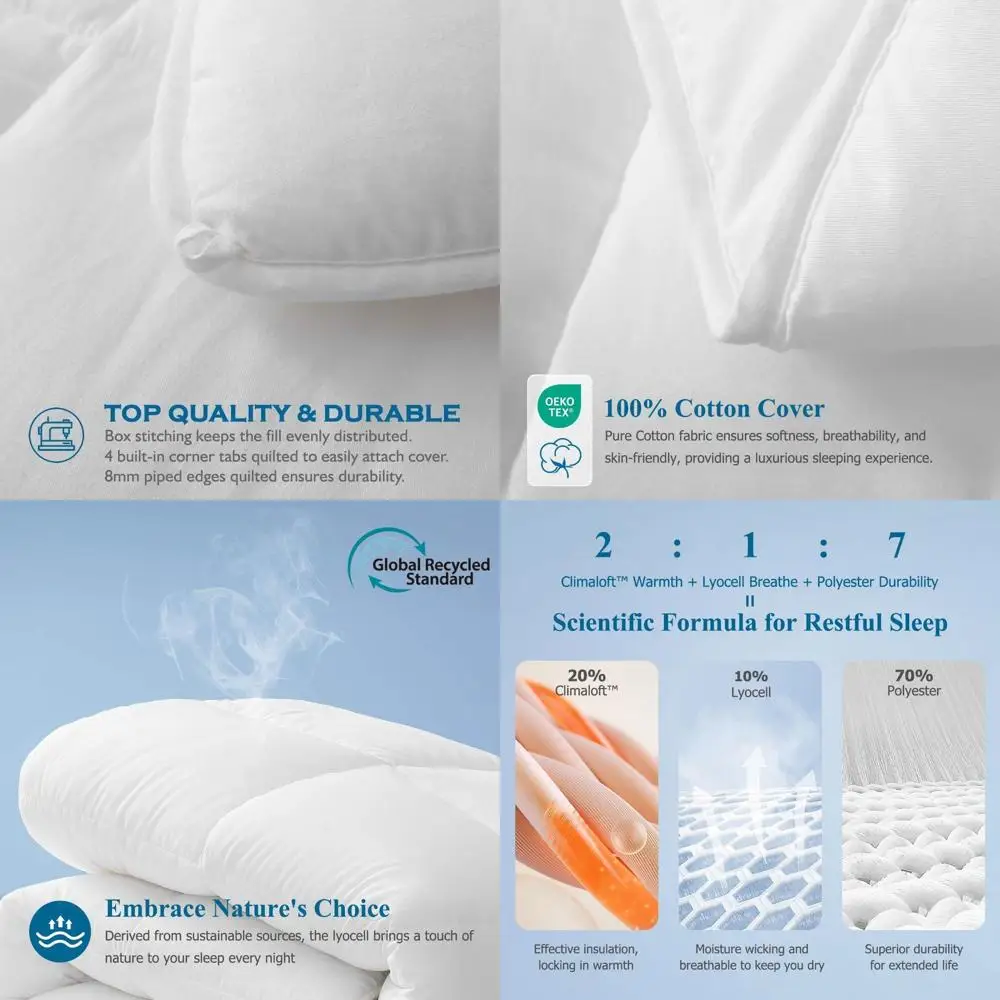 

Twin Size 100% Cotton Comforter, Lightweight Down Alternative with Lyocell & Climaloft™ Fill, Breathable for Hot Sleepers (68x90