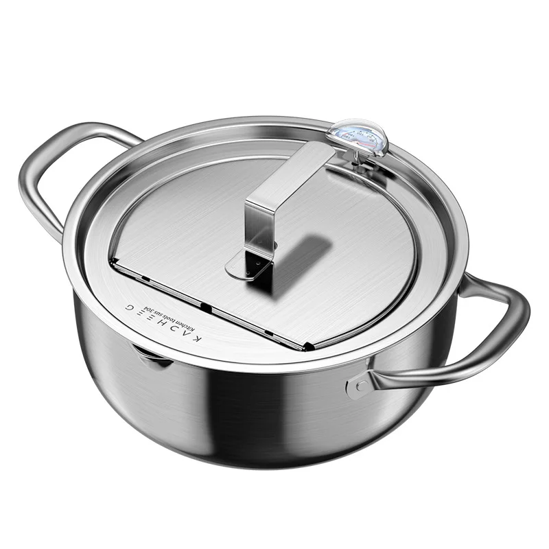 Japanese Deep Frying Pot with a Thermometer and a Lid 304 Stainless Steel Kitchen Tempura Fryer Pan 20 24 cm