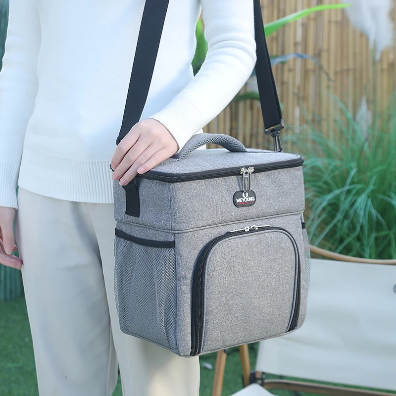 New Double Layers Large Capacity Tote Lunch Bags Thermal Insulated Lunch Box for Women Men Office Food Shoulder Cooler Bags