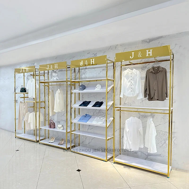 customized.Custom Retail Garment Clothing Rack With Shelf Men's-shirt Pants Display Commercial Clothes Rack Clothing