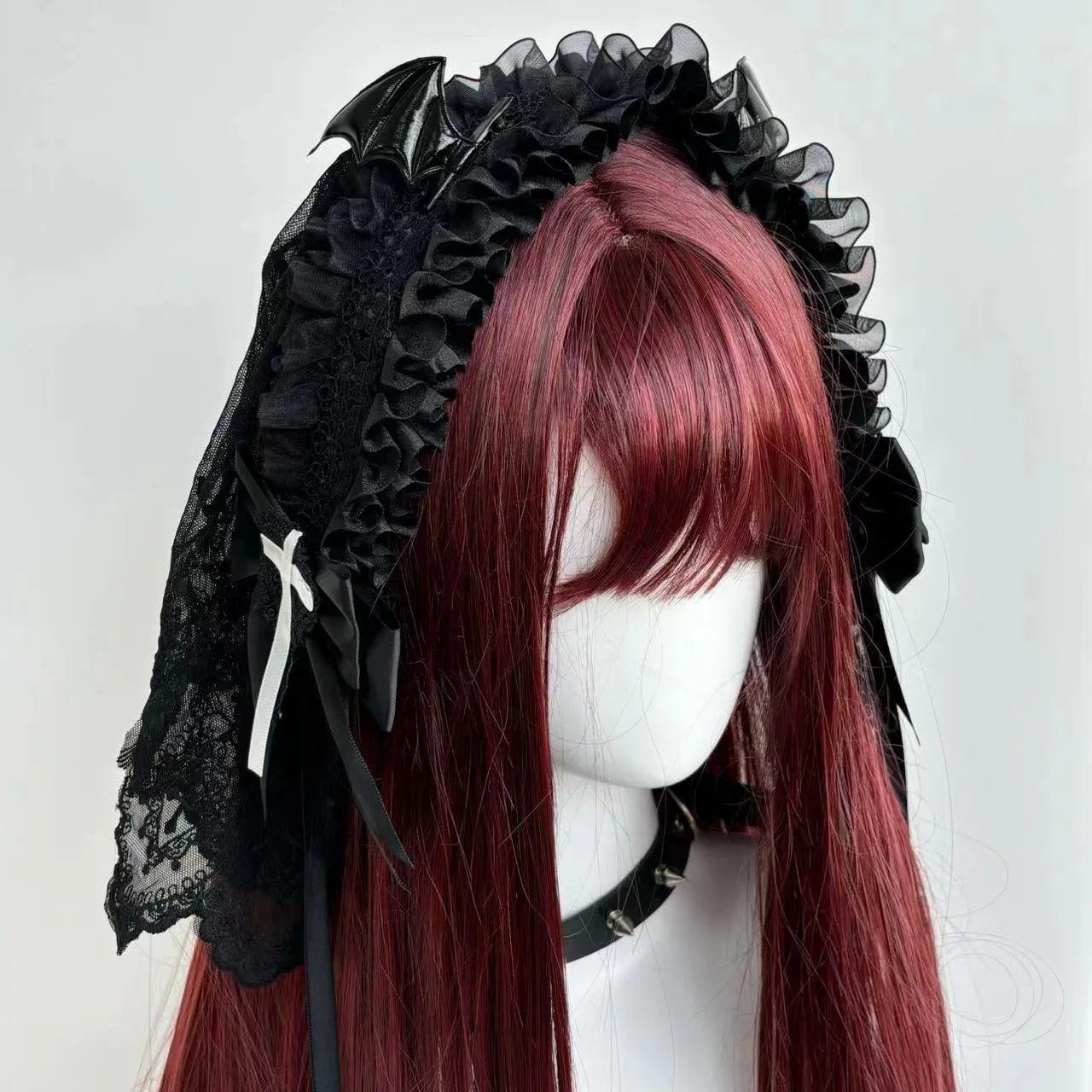 Women's Harajuku Steampunk Y2K Lolita Japanese Girl Gothic Hair Accessories Nun Lace Bow Decoration Headband Maid Subculture