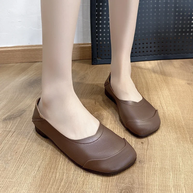 Zapatos planos de una patada para mujer, calzado plano con punta cuadrada, suela lisa poco profunda, informales y cómodos, gran oferta, Otoño, 2024