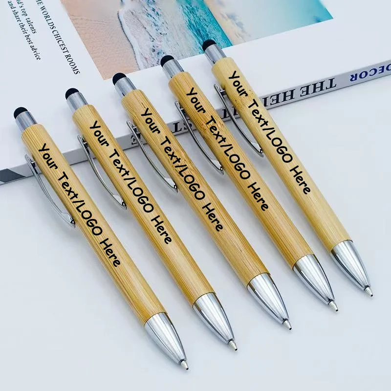 20/60/110 Stück Anpassbare Gravierte Bambus-Kugelschreiber 2-in-1 Stylus für Touchscreens Personalisiertes LOGO Einziehbare Stifte – Detail 5