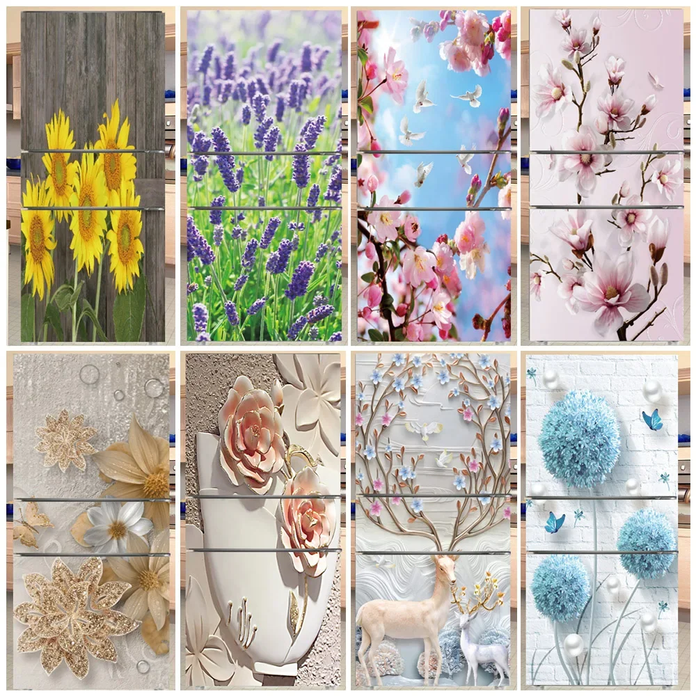 

White Flower Fridge Door Decorations Elegant Flowers Refrigerator Sticker Self Adhesive Wall Stickers Vinyl Wallpaper Mural Art