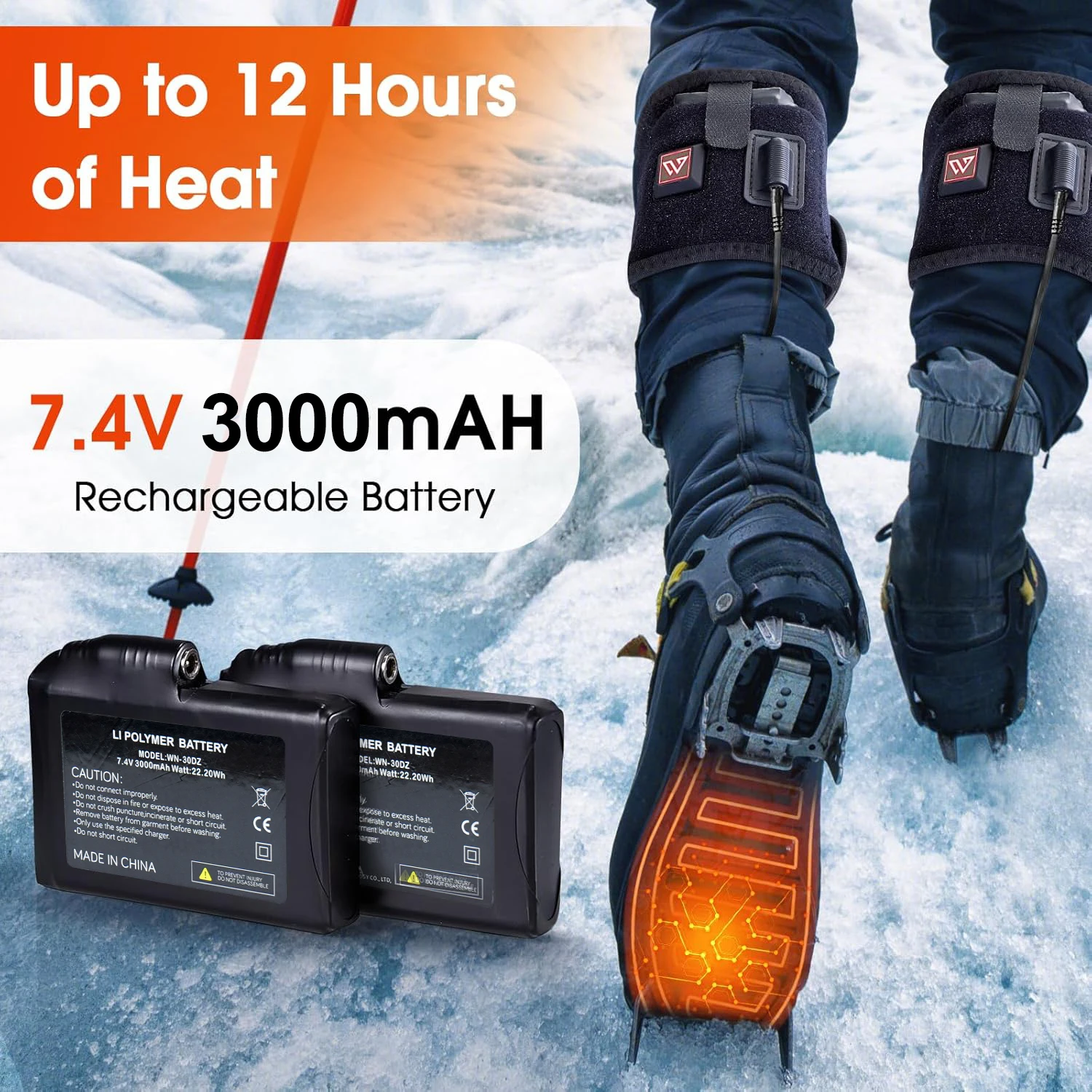 

Electric Heated Insoles for Calf Wraps 3-Temperature Settings Rechargeable Battery Heated Shoes Pads