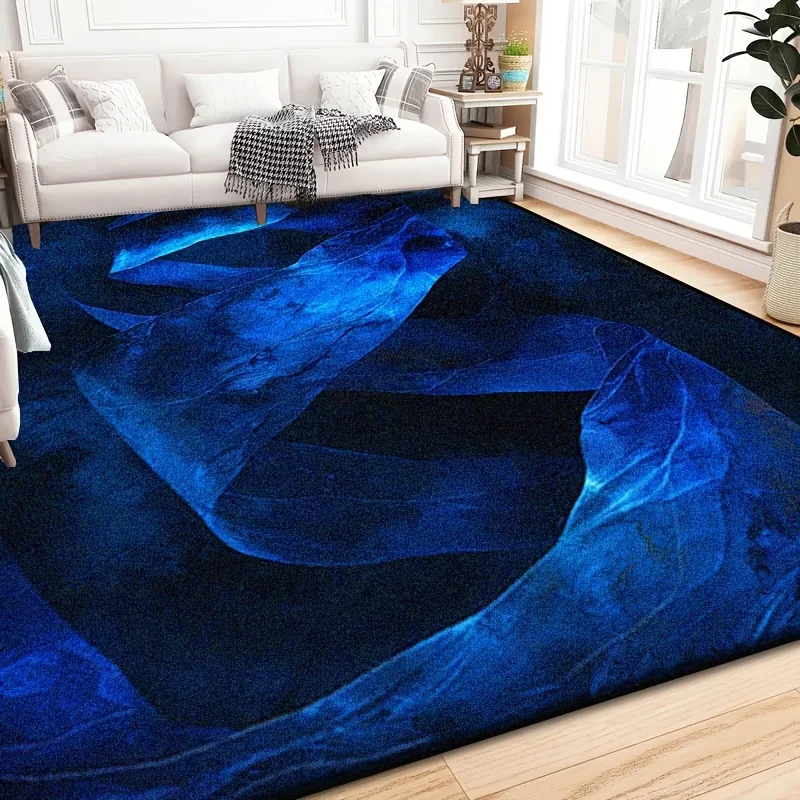 Deep Blue Marble‑Swirl Abstract Area Rug, Non‑Slip Machine‑Washable for Living Room Bedroom Modern Indoor Home Decor