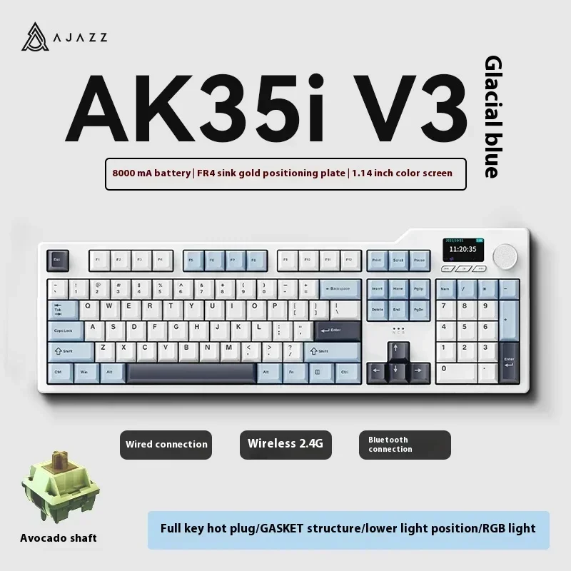 Ajazz Ak35i Gaming Mechanical Keyboard 104 Keys Wired Bluetooth 2.4ghz Wireless Supports Three Connection Modes Keyboard Laptop