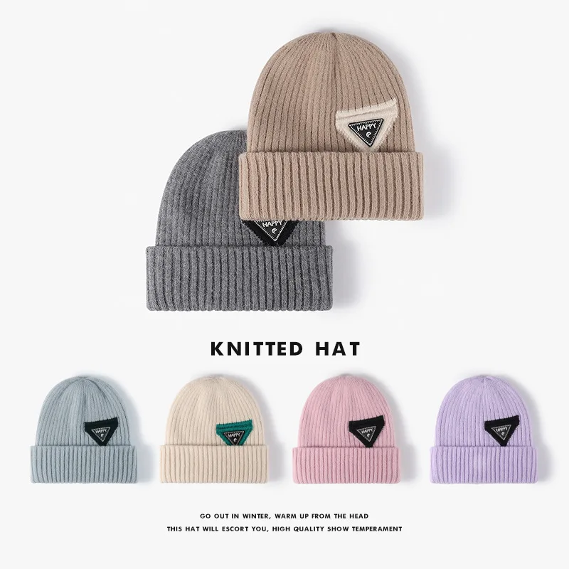 

Winter men's women's Outdoor Double Knitted Cap Warm Thickened Wool Cap Boys And Girls Simple Wrapped Ear Letters Knitted Hat