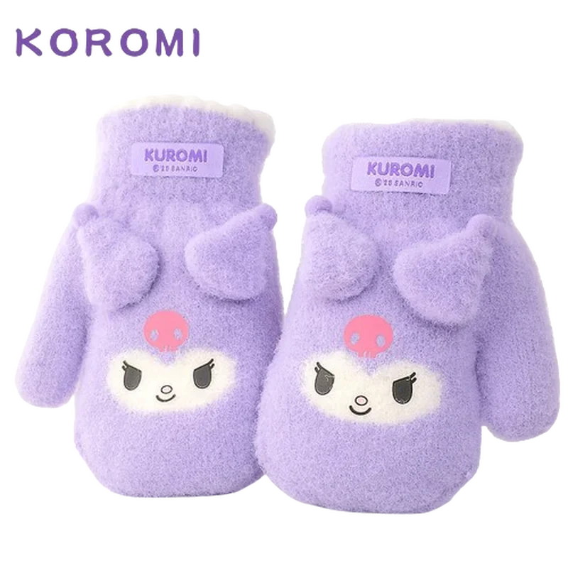 Sanrio Gloves Children'S Cartoon Kuromi Mymelody Cinnamoroll Winter Boys' Plush Thickened Mittens Girls' Five Finger Gloves