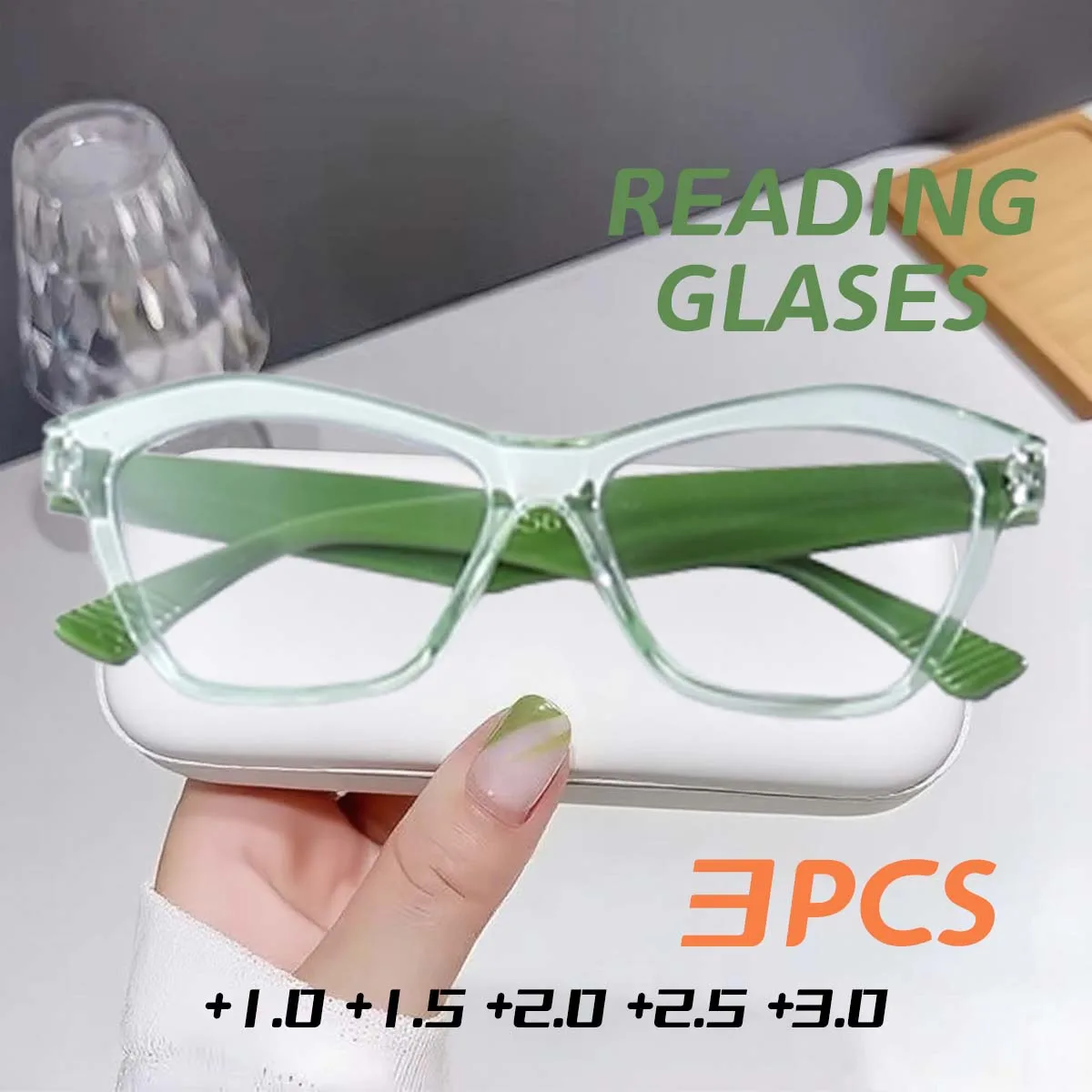 

3PCS Fashion Women's Square Frame Reading Glasses Unisex Stylish Cat Eye Prescription Eyewear Retro Far Sight Eyeglasses for Men
