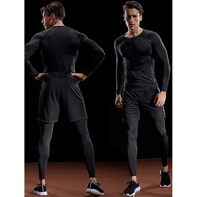 Maglietta a maniche lunghe a compressione maglietta da allenamento elastica da uomo calzamaglia da allenamento Fitness da palestra maglia sportiva maglietta da corsa atletica da uomo