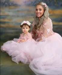 Pink Two Pieces Matching Mother Daughter Gowns Girls Birthday Party Photo Session Wedding Guest Mommy And Me Special Day