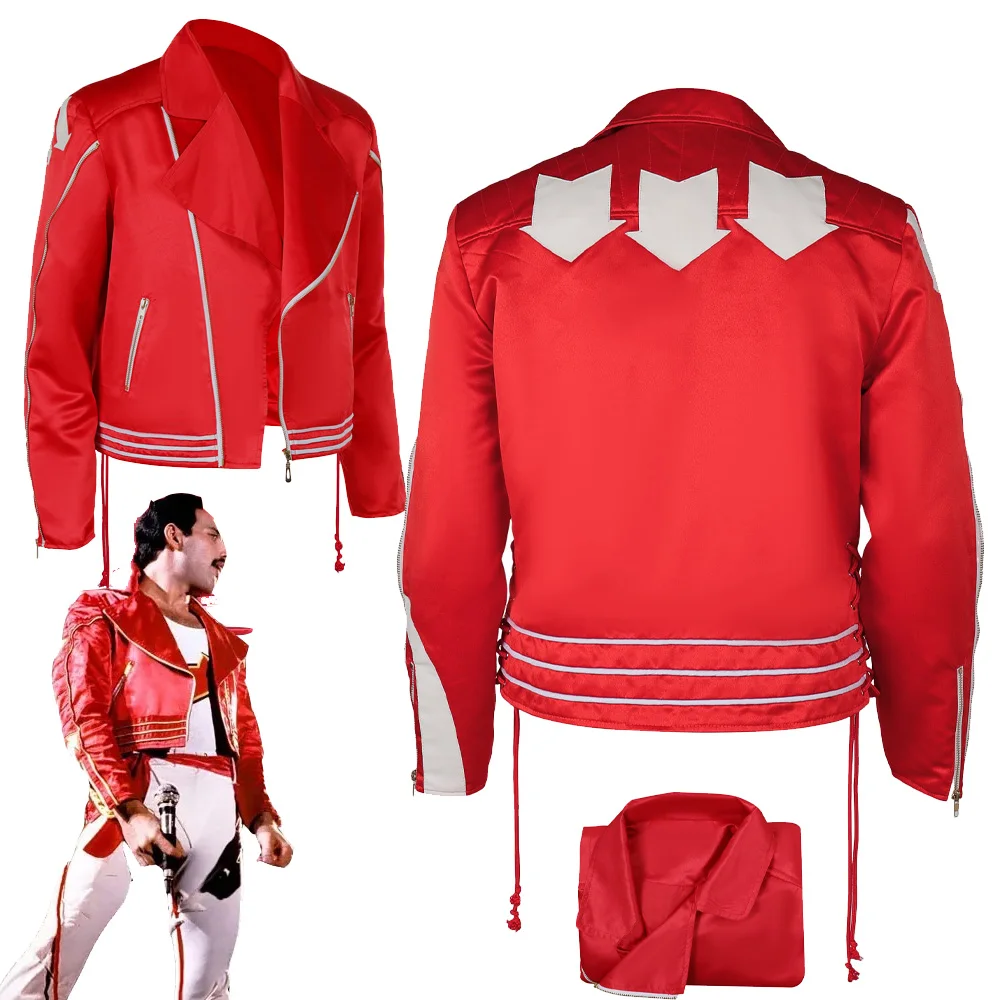 Freddie Mercury Queen Cosplay Costume Jacket Coat Hot Space Tour Fantasy Suit Outfit Halloween Carnival Cloth For Adult Men Male