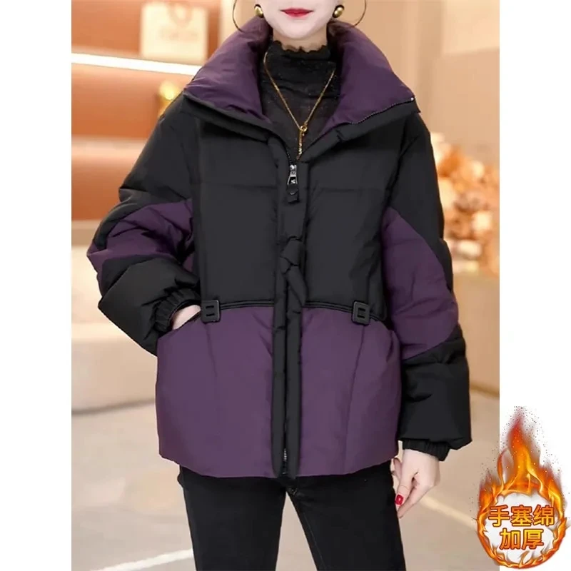 Winter Contrast Color Hooded Short Down Cotton Jacket Women Parkas Korean Loose Cotton-padded Coat Female Keep Warm Outerwear