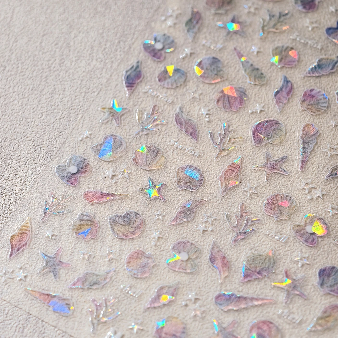 Marzycielski różowy zielony niezwykły szykowny muszla muszla rozgwiazda koral perła ostryga gwiazda morze naklejki do paznokci Ocean Illusion Manicure naklejki