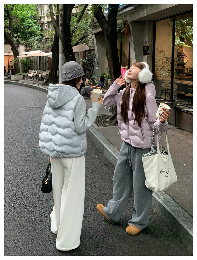 Solid Knitted Long Sleeve Cotton Jacket Autumn Winter Hooded Lightweight Warm Puffer Jackets Female Zipper Short Padded Parkas