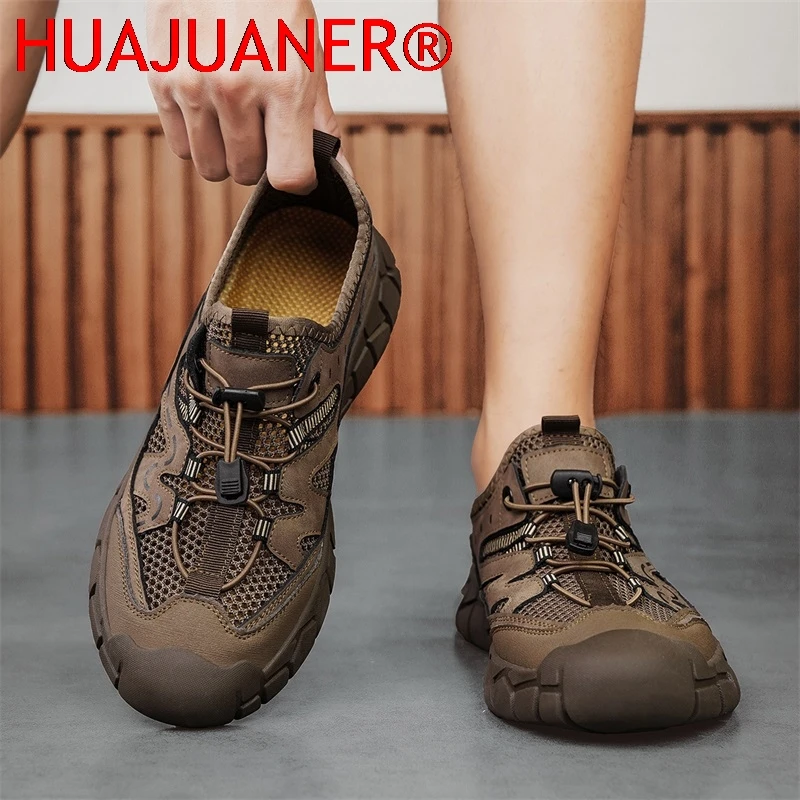 New Trend Men's Summer Mesh Flats Quick-Dry Comfortable Beach Shoes Non-Slip Lightweight Breathable Shoes All-match Male Sandals
