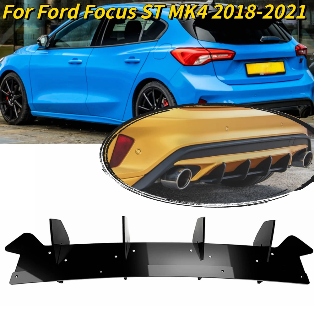 

For Ford Focus ST MK4 2018 2019 2020 2021 Gloss Black Car Rear Bumper Lip Diffuser Spoiler Splitter Protector Car Styling