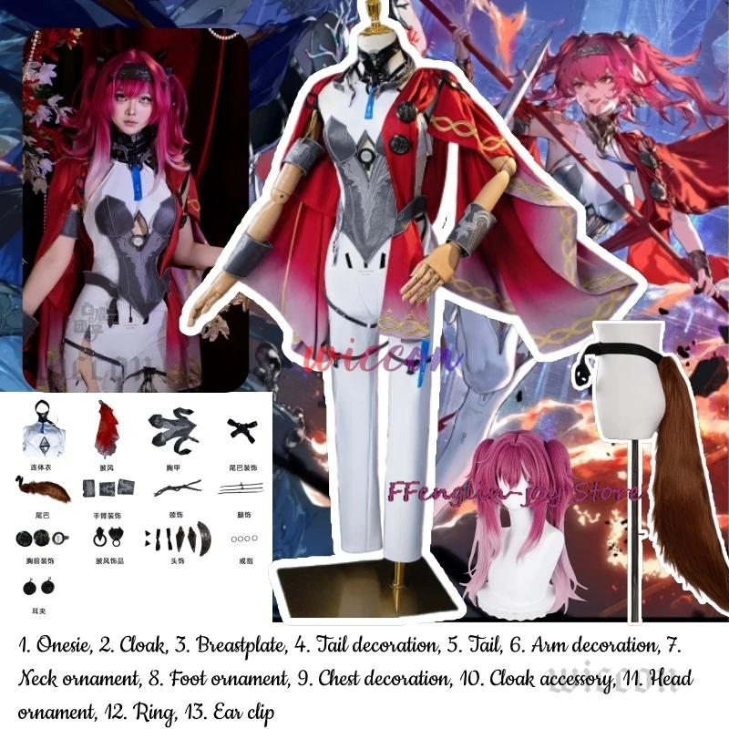 

Lupa Cosplay Wuthering Waves Costume Wig Jumpsuit Cloak Headwear Tail Ear Clips Rings Props Halloween Party for Women Girls