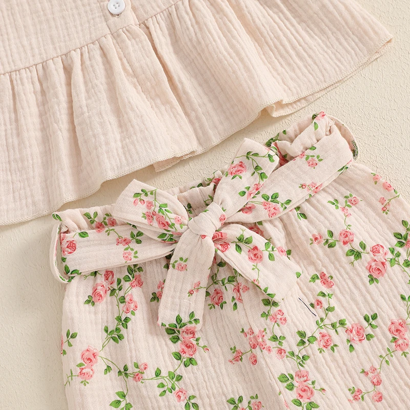 Adorable Baby Girl Sleeveless Top and Shorts Set with Cute Bow Detail and Vibrant Floral Print Perfect for Summer Fun