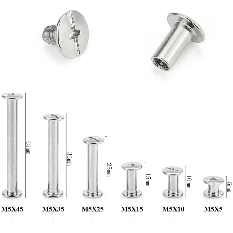 DT17 120Pcs M5 Chicago Screw Binding Screws Posts Assortment Kit for DIY Leather Bookbinding Crafts