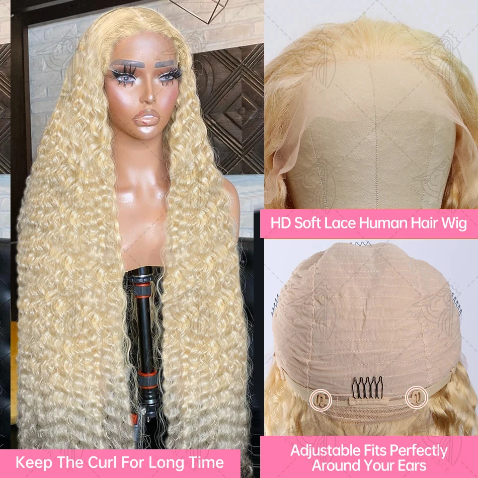 613 Honey Blonde Deep Wave Transparent Lace Frontal Wigs Remy PrePlucked 13x4 13x6 Curly  Colored Lace Front Human Hair Wig