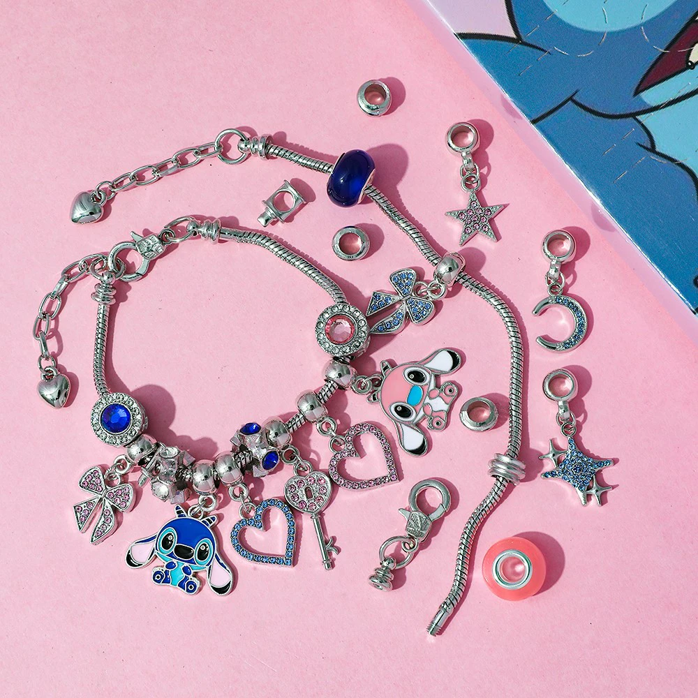 재미있는 귀여운 애니메이션 스티치 스타일 액세서리 비즈 DIY 팔찌 세트 랜덤박스 미스터리 선물 파티 서프라이즈 장난감 (어린이용)