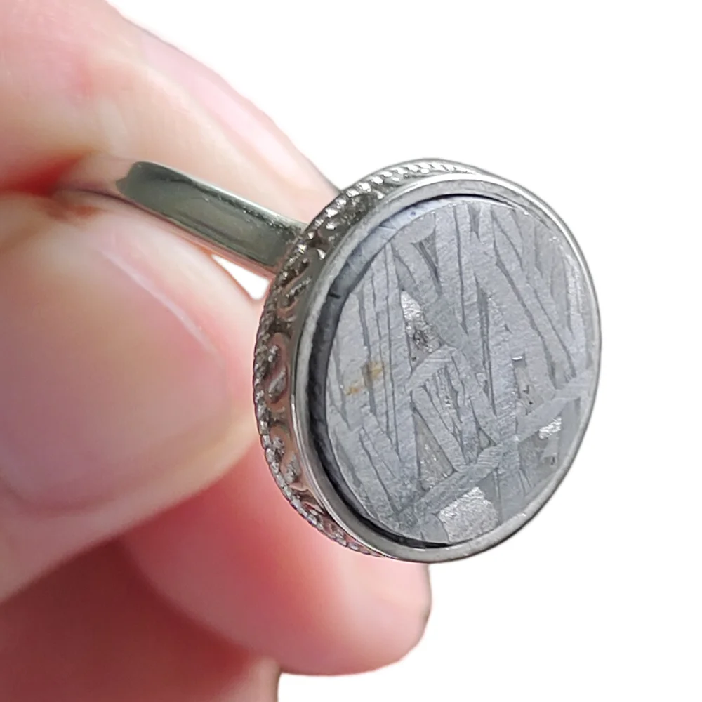 Muonionalusta Iron Meteorite Ring S925 Silver Case Natural Meteorite Material Ring Iron Meteorite Specimen