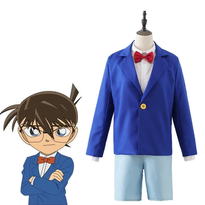 Anime Detective Conan Edogawa Cosplay disfraz de Halloween para hombres y niños, conjunto de uniforme Konan, reloj con gorra de tela
