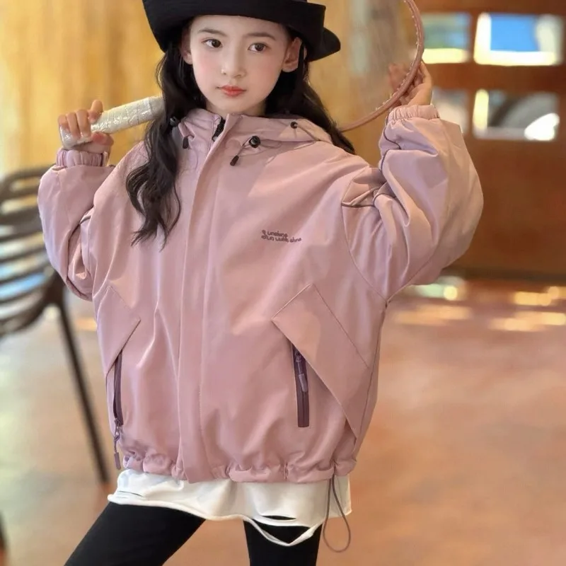 

Новинка 2023 года, детская водонепроницаемая куртка-трансформер для девочек, твидовые унисекс, осенне-осенняя куртка «два в одном» со светоотражающими деталями