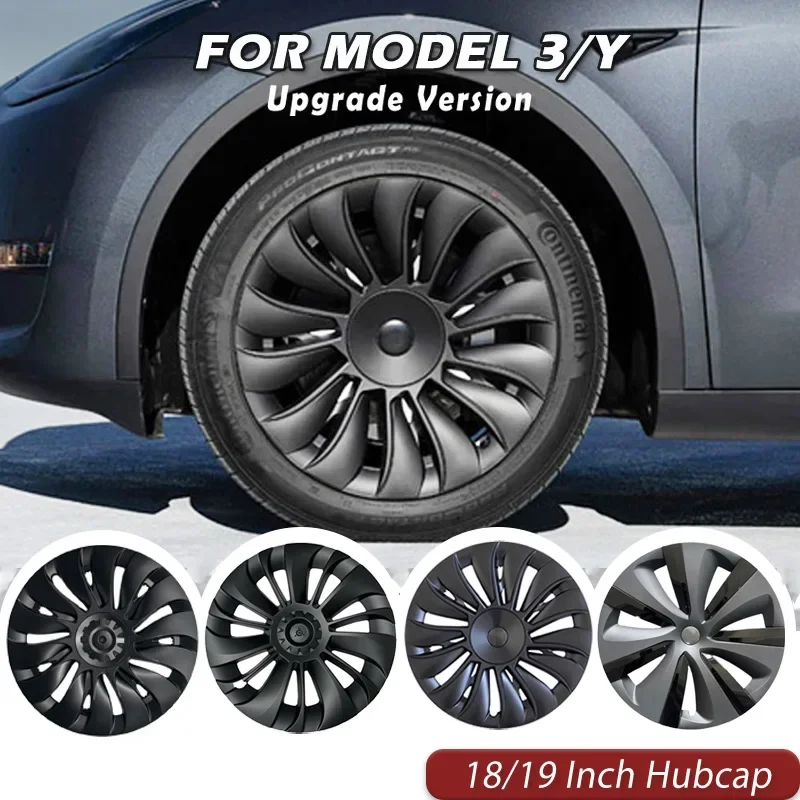 4PCS 18/19Inch Hubcaps for Tesla Model 3/Y Wheel Cover Replacement Steering Wheel Rim Protector Accessories 2017-2023 Hub cap