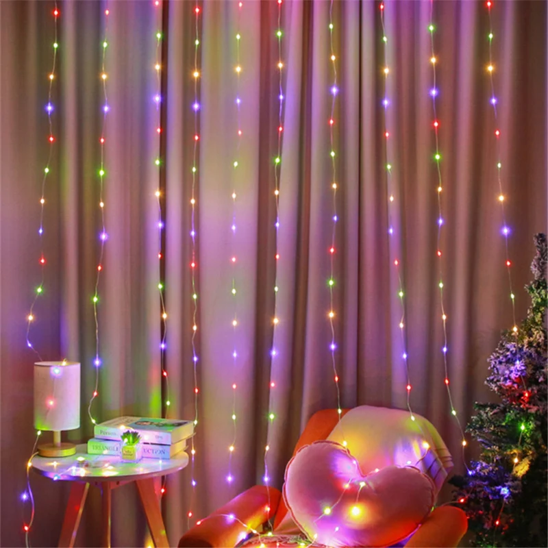 2025 LED Christmas Curtain Lights Including Remote Control USB Plug Hanging String Light Decor Wedding Bedroom Holiday Decor