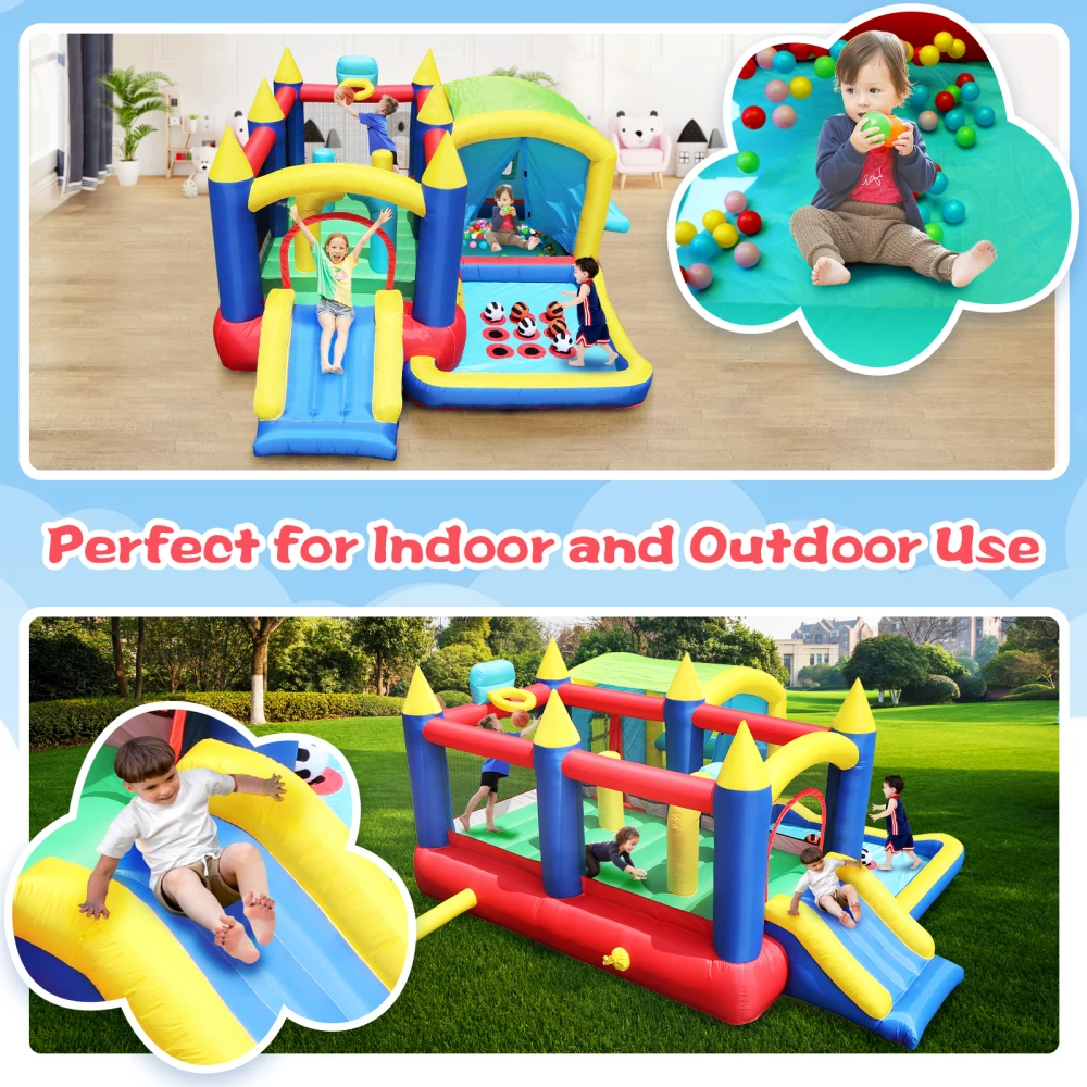 Casa de rebote inflable 7 en 1, casa inflable con piscina de bolas para niños, diversión familiar para fiestas en interiores y exteriores, obstáculos, salto para niños pequeños