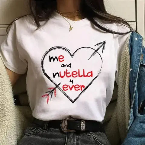 Woman Top Ladies' New Kawaii Fashion Nutella Fun Printed T-shirt Harajuku Women's Cute Cartoon Top T-shirt Women's Clothing
