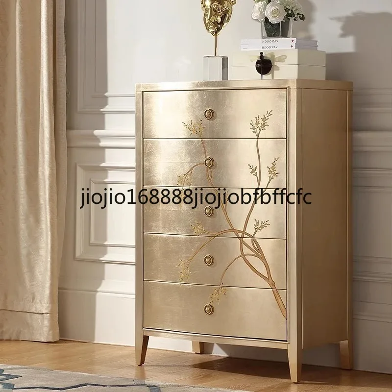 Suitable for French light luxury painted European champagne silver foil bedroom drawer cabinet living room decorative storage