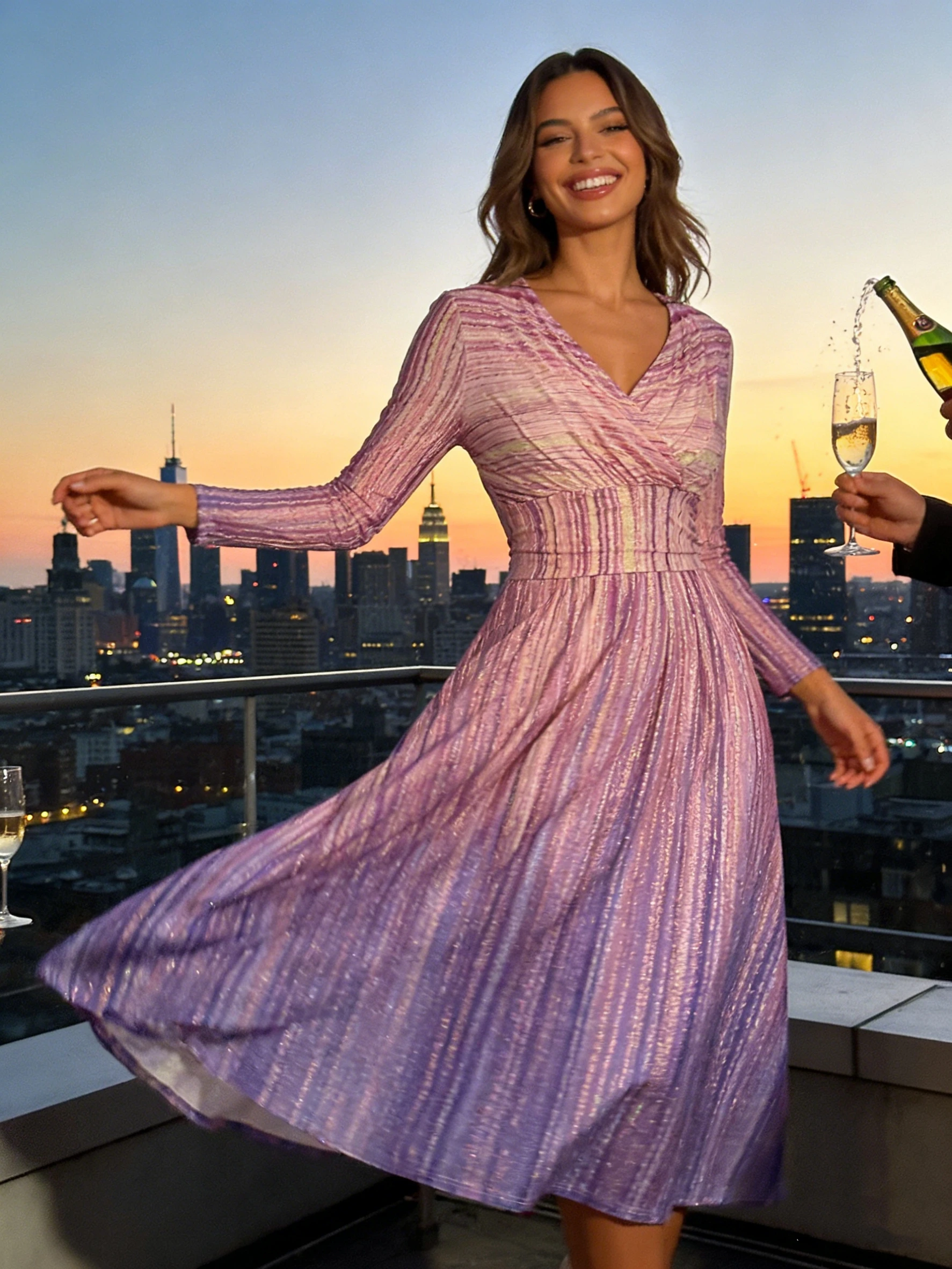 

European and American fashion plus-size women's dress, long-sleeved, V-neck, high-waisted gradient long dress, party and ball dr