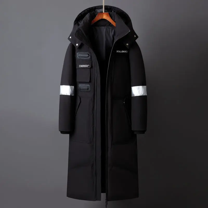 Winter Men Long White Duck Down Jackets Hooded Nice Fashion Thicken Warm Overcoats Loose Down Coats Man Parkas Black Red White