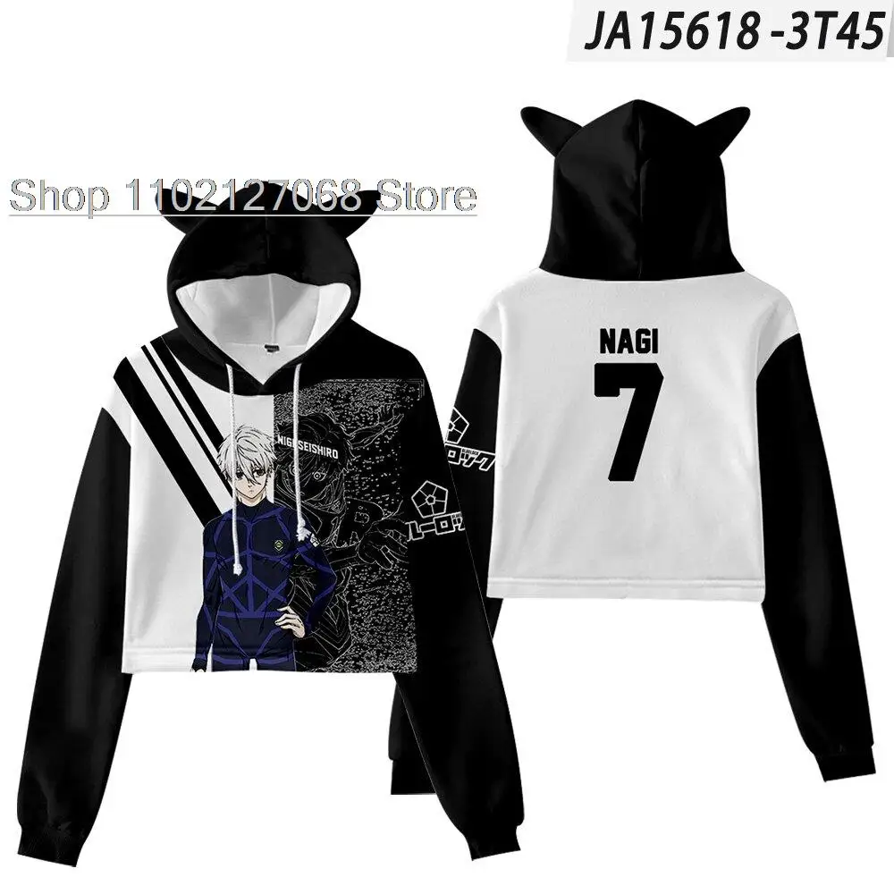 2022 Anime Blau Schloss Isagi Yoichi frauen katze ohren sexy hohe taille hoodie Sweatshirts Outwear