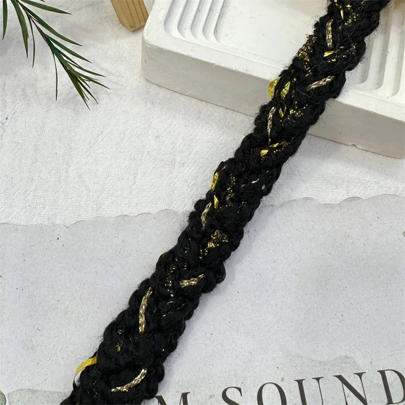 Black Coffee Gold Thread Handmade Woven with Coarse Tweed Lace Strip High-end Clothing Collar Cuffs Sewing Accessories Webbing