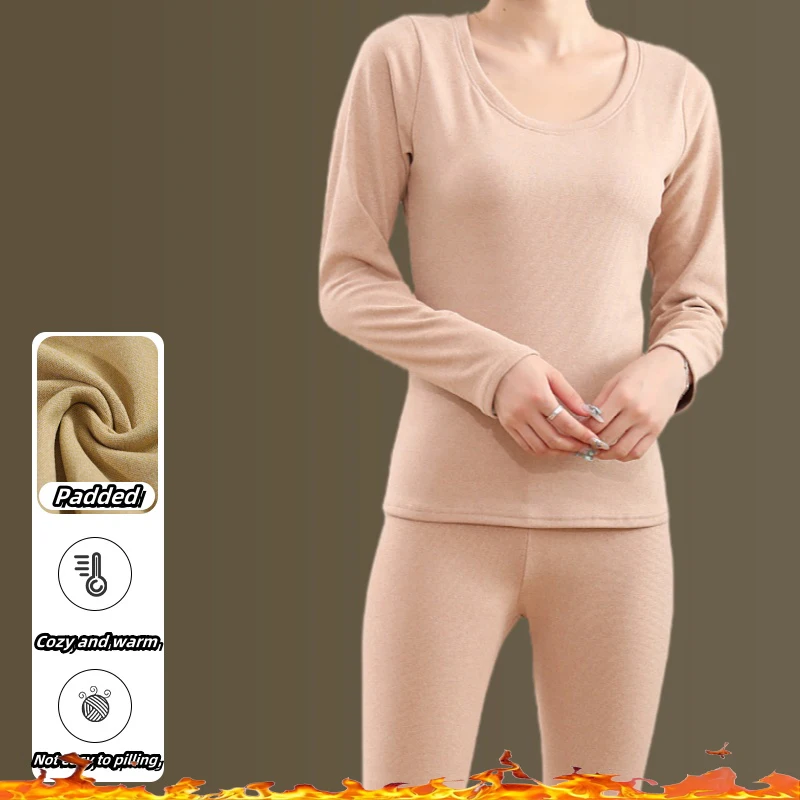 Autumn clothes and pants set female thin stretch Slim thermal underwear grinding wool tops bottoming shirt