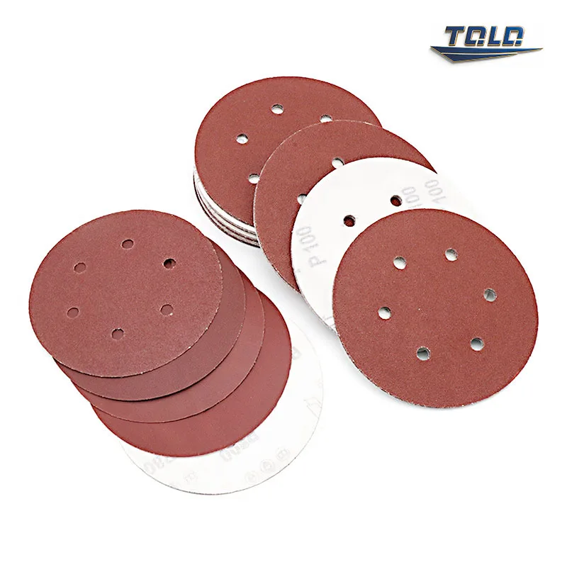 

150mm/6" 6-Hole Aluminum Oxide Sanding Discs - Red Sandpaper for Wood Metal Grinding Polishing Tool, Grit 40-2000#, Hook & Loop