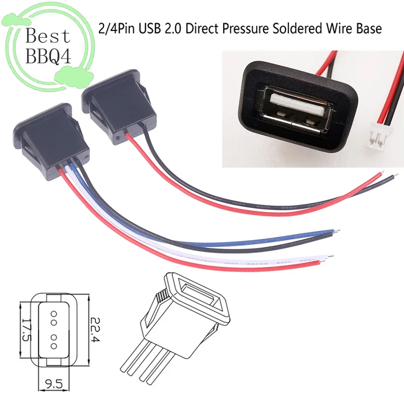 1Pcs USB 2.0 Female Power Jack USB2.0 Charging Port Connector With Cable USB Charger Socket Wholesale(1BBQ4)