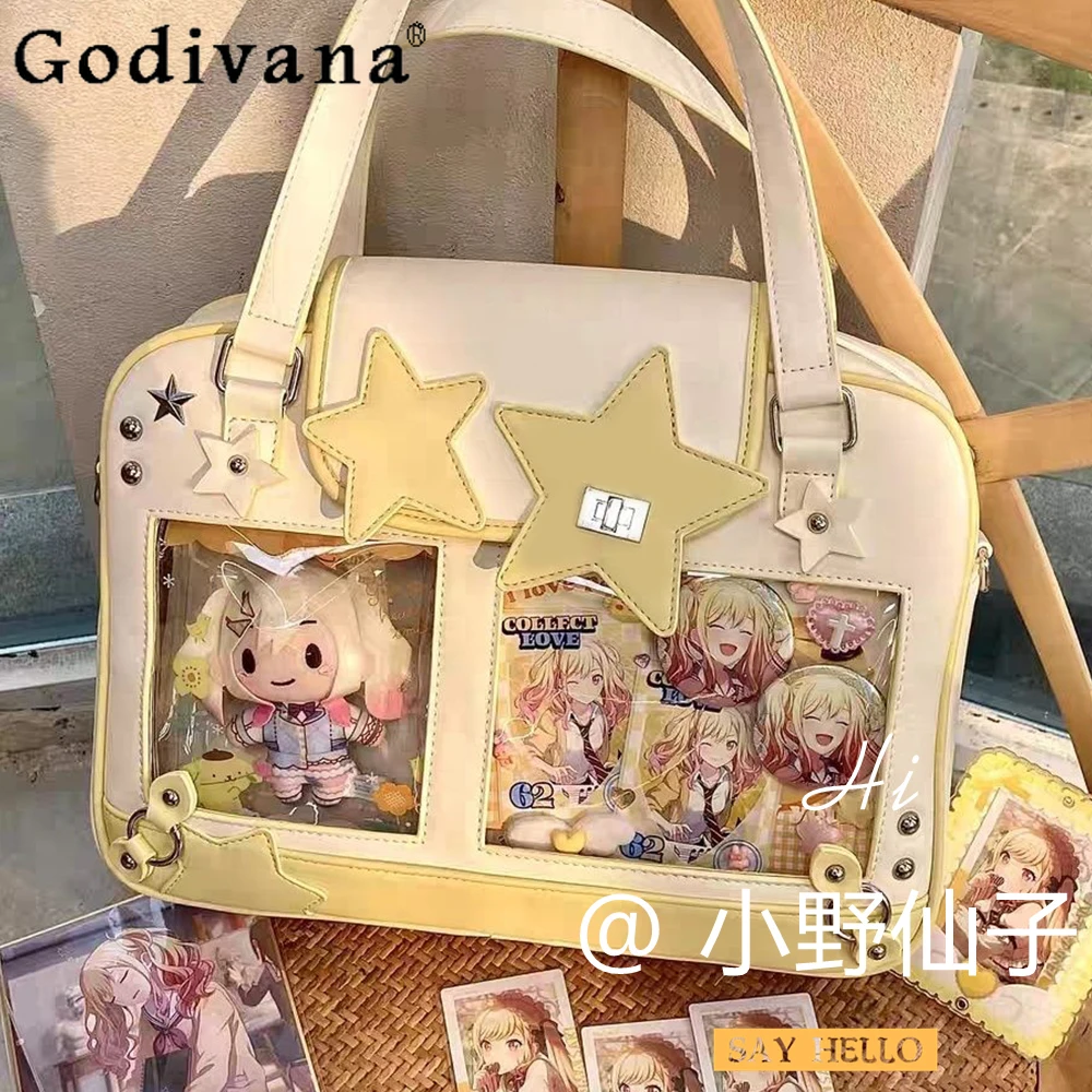 

Japanese Transparent Itabag Casual Trendy Commuting Handbag Shoulder Bags Students Badge Cute Bolso