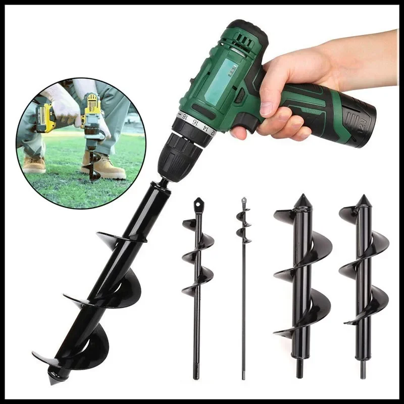 Electric Hand Drill Bit Screw Rod Garden Planting Farm Hole Digging Drill Loose Soil Drill Accessories Short Pole Equipment