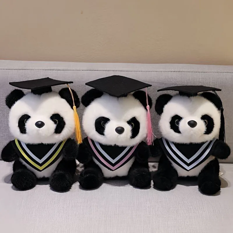 Graduation Panda Plush Toy Soft Stuffed Panda with Graduation Cap and Gown for Students Keepsake Gift Multiple Colors Available