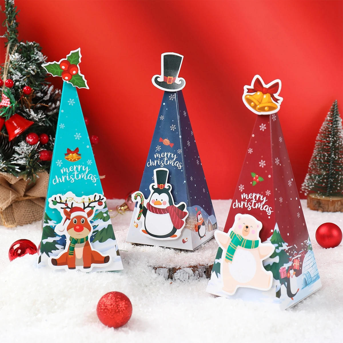 Christmas Triangle Boxes Merry Christmas Decoration for Home 2024 Xmas Candy Gift Box Ornament Navidad Natal New Year Gifts 2025