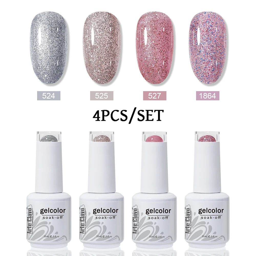 아르테 클라보 4개/세트 UV 젤 네일 폴리쉬 15ml 신제품 네일아트 매니큐어 세미 퍼머넌트 폴리쉬 베이스 탑 코트 필요